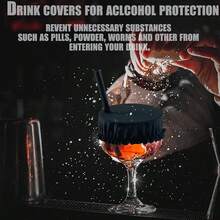 3pcs Polyester Fiber Beverage Lid With Straw Hole, Reusable, Protects Party Drinks, Elastic Cocktail Cup Mouth Cover, No Need For Electricity - Multicolor - View 4