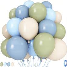 鼠尾草绿和蓝色气球，21个橄榄绿、灰蓝色、米色、奶油色乳胶气球，中性气球，适合男孩兔子主题婴儿派对、生日、波西米亚风婚礼…… - 查看 1