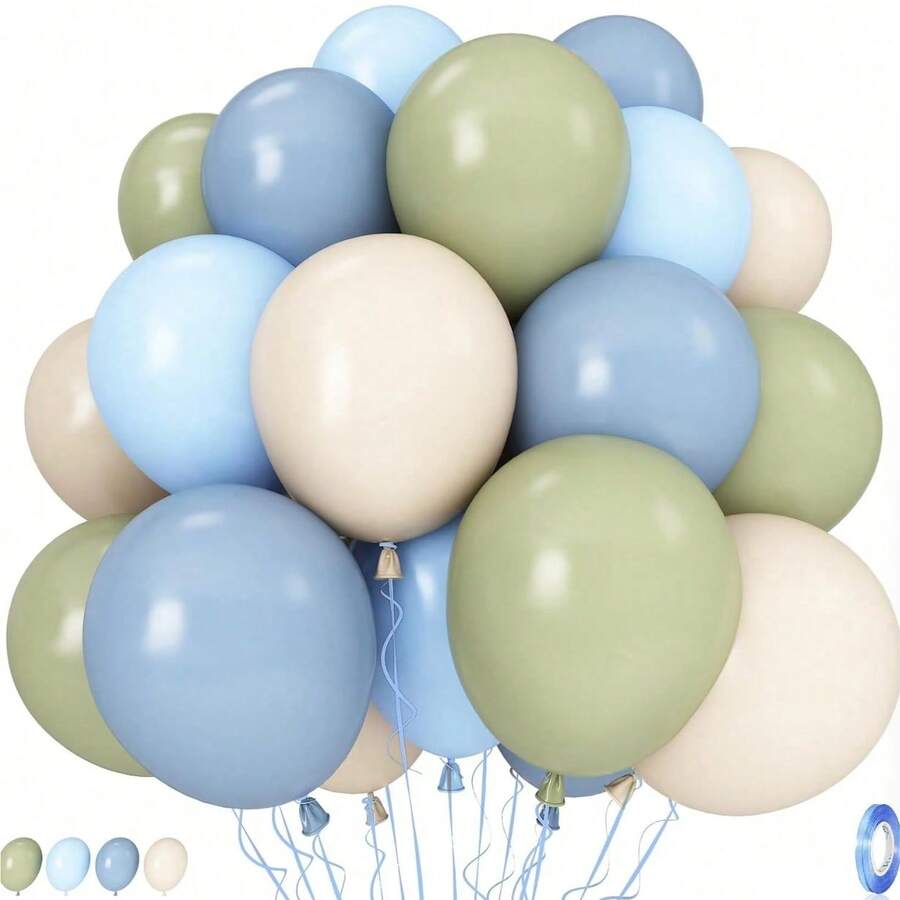 鼠尾草绿和蓝色气球，21个橄榄绿、灰蓝色、米色、奶油色乳胶气球，中性气球，适合男孩兔子主题婴儿派对、生日、波西米亚风婚礼…… - 查看 1