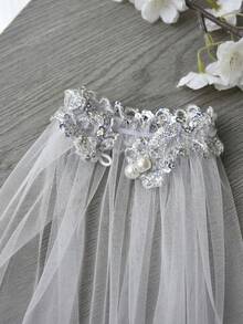 2 tay áo cưới đính sequin màu trơn, dài đến sàn, chất liệu vải voan mỏng, phù hợp cho đám cưới, đi biển, dự tiệc, mùa xuân/hè. - Nhiều màu - Xem 3