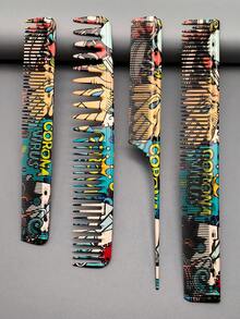 4件套美发造型梳套装，沙龙专业理发梳套装，美发师理发梳，必备家用美发工具，优质剪发梳，PC树脂材质，耐热防静电 - 彩色 - 查看 2