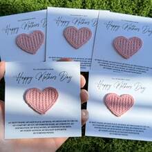 5pcs Pink Crochet Heart-Shaped Mother's Day Greeting Cards, Suitable For Gifting - Multicolor - View 3