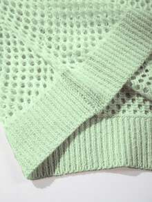 Solid Color Semi-Transparent Mesh V-Neck Collared T-Shirt, Elegant & Sexy, American Style Versatile For Commute & Date, Short Sleeve Top, Summer - Green - View 8