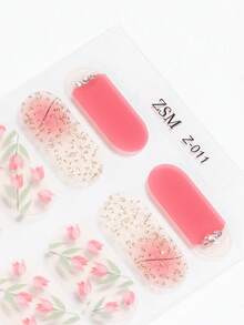 半固化凝胶美甲贴，果冻米色，16片装，无需UV灯，沙龙品质，持久耐用 - 粉色 - 查看 6