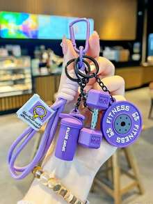 1个男女通用迷你哑铃钥匙扣配件 - 逼真的哑铃造型，适用于健身包、水壶挂钩，也可用于装饰背包、斜挎包、单肩包、钥匙扣、汽车配件、女士时尚配饰 - 男女健身励志礼物 - 彩色 - 查看 4