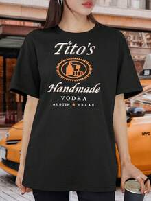 Women's T-Shirts TITO'S Handmade Vodka T-Shirt Alcohol Drink Drinking Party Tito Vodka Yugoslavia For Ladies T-Shirt - 黑色 - 查看 1