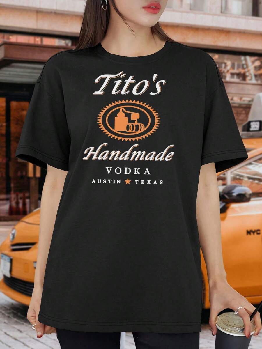 Women's T-Shirts TITO'S Handmade Vodka T-Shirt Alcohol Drink Drinking Party Tito Vodka Yugoslavia For Ladies T-Shirt - 黑色 - 查看 1