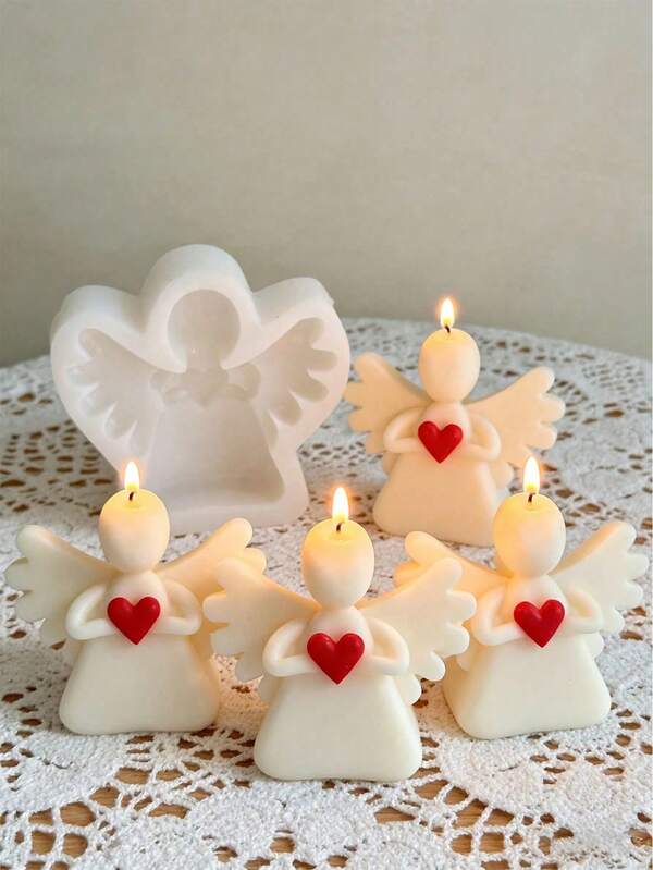 3D Easy Demold Silicone Candle Mold, Romantic Angel Girl Holding Heart-Shaped Wings Detail DIY Resin Plaster Soap Craft Mold, Suitable For Mother's Day, Wedding Anniversary Gifts, Home Decor