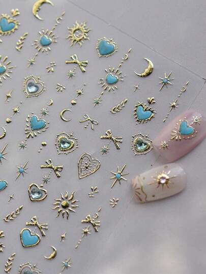 1 pezzo Adesivi per unghie a forma di stella e luna per San Valentino, decorazioni di lusso con cristalli e diamanti, adesivi per arte di unghie fai-da-te