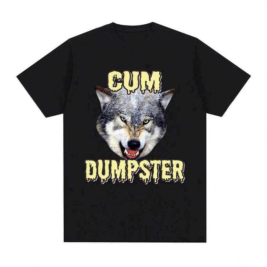 Dumpster Wolf Funny Meme Graphic Print Tee Shirt Men Women Casual High Quality Cotton T-Shirts Male Humor Oversized T Shirt Tops - màu đen - Xem 1