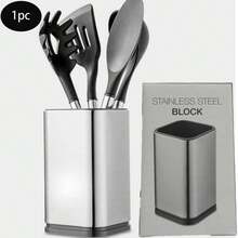 1 Set Stainless Steel Knife Holder And Kitchen Utensil Storage Canister, Single Slot Design For Free Insertion, Durable Material, Suitable For Storing Kitchen Knives, Utensils, Kitchen Rack, Draining Rack, Storage Organizer And Other Kitchen Storage Items - Stainless Steel Color - View 10
