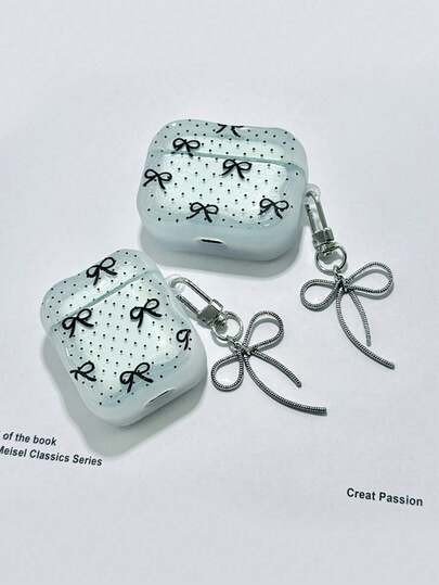 1个粉色蝴蝶结透明TPU耳机保护套，兼容苹果1/2/3、Pro/Pro2保护套