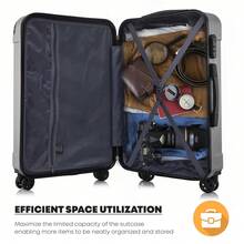 YONSLY 4-Piece Wheeled Suitcase Set With 360° Wheels, Combination Lock, Robust Double Zipper, Mesh Pocket, Soft Rubber Handle, 16/20/24/28 Inch Trolley Suitcase, Hard Shell Carry-On Luggage Set (4-Piece Set, S, M, L & XL) - 淺灰色 - 查看 6