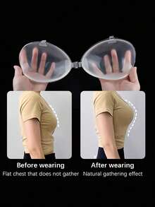 1 Pair New 3D Transparent Silicone Adhesive Bra With Detachable Clear Straps & Back Band, Push Up Invisible Sticky Bra For Swimwear, Wedding & Backless Dresses - Multicolor - View 7