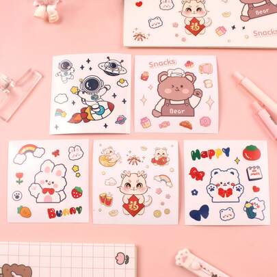 20张可爱卡通贴纸套装，混合款式（宇航员、熊、兔子、龙），DIY装饰贴纸，适用于文具和水瓶
