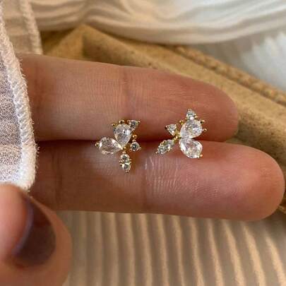 1 Đôi bông tai bạc S925 cao cấp đính đá Zirconia hình hoa, trang sức thời trang làm quà tặng cho nữ, thích hợp cho đám cưới, tiệc tùng, ngày lễ.