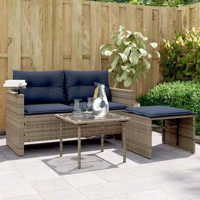 BXUXOHS 3-teiliges Gartensofa-Set mit Kissen, grau, PolyrattanDieses Gartensofa-Set ist die perfekte Ergänzung für Ihren Garten, Ihre Terrasse oder Ihren Innenhof und bietet einen komfortablen und einladenden Platz zum Plaudern mit Familie und Freunden oder einfach zum Entspannen und Genießen der Natur. Langlebiges Material: PE-Rattan, auch bekannt als Polyrattan, ist ein starkes, pflegeleichtes synthetisches Material