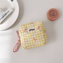1pc Minimalist Square Plaid Cosmetic Bag, Large Capacity Lipstick Pouch, Student Portable Coin Purse - Storage Bag - View 11