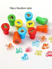 10/20pcs Car-Themed Stamps, Including Garbage Truck Seals, Construction Vehicle Self-Sealing Stamps, And Ink Dumping Truck Plastic Stamps, Suitable For Birthday Gifts, Zoos, And Teachers. - Multicolor - View 12