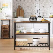 Isla de Cocina con Ruedas y Estante de 3 Niveles | Mueble Multiusos de Acero Robusto para Cocina, Sala u Oficina | Fácil Armado, Color Marrón Rústico. - Marrón - Ver 5