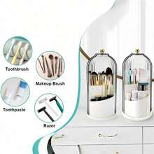 360-Degree Rotating Makeup Organizer - Transparent Cosmetic Storage Box With Lid For Lipstick & Brushes, Dustproof Vanity Decor - Multicolor - View 4