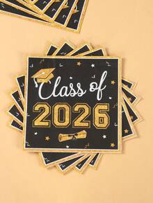 16pcs 2026 Graduation One-Time Paper Napkins, Black & Gold Disposable Napkins With Graduation Cap And Diploma Pattern, Graduation Party Tableware Napkins, Graduation Party Supplies, Congratulations Graduation Party Decorations, Graduation Celebration, Home Decor, Kitchen Decor, Tabletop Decor, Graduation Decorations - Black Gold - View 10