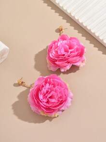 1对夸张3D几何布艺花朵耳环（女士款） - 彩色 - 查看 3