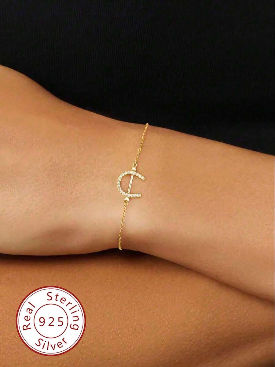 1pc 925 Sterling Silver Minimalist Horse Hoof U-Shaped Bracelet, Unique Design Vintage Jewelry For Women, Party, Date, Daily Wear, Birthday Gift - U-shaped Horseshoe Bracelet - View 1