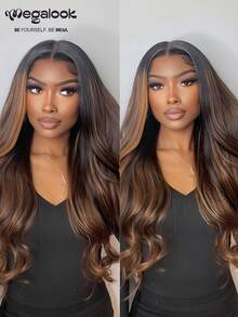 MEGALOOK Upgrade 360 Lace Frontal Wigs Highlight Brown Color Body Wave Lace With Drawstring Cap 100% Human Hair 18-30 Inch 180% Density Glueless Wigs Transparent Lace Frontal Wig Free Part - SNATURAL/30 - View 4