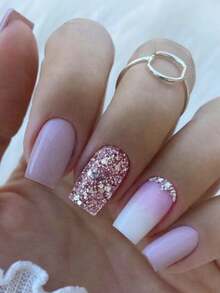 24pcs Press On Nails French Nails Y2k Purple Nails Medium Long Coffin Flash Gradient Rhinestones Reusable Press On Acrylic Nails Fake Nails Nails Supplies Free Of 24 Pieces Of Jelly Tabs And A Mini File - Mauve Purple - View 7