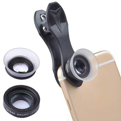  Cámara auxiliar móvil APEXEL Kit de lente macro 2 en 1 para teléfonos inteligentes - Lente súper macro de 12X-24X para teléfonos - Accesorio de cámara universal con clip - Juego de lentes portátil compatible con la mayoría de teléfonos inteligentes, regalo de Día de la Madre y primavera
