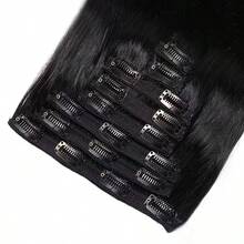 Straight Clip In Hair Extensions Real Human Hair 8Pcs Remy Human Hair Clip Ins For Women Natural Soft Human Hair 100g 22inch #1B Natural Black - Natural Black - 查看 4