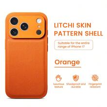 Litchi Grain Leather Full Coverage Anti-Drop Phone Case Compatible With Apple - Orange - View 4