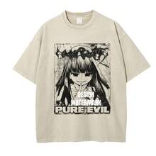 Nuevas camisetas populares y a la moda: Camiseta "Crows Cry" con estampado vintage lavado, estilo retro americano, con la imagen de Koito Rika y Ryuna, de manga corta y corte holgado. - 1. Angustiado - Ver 4