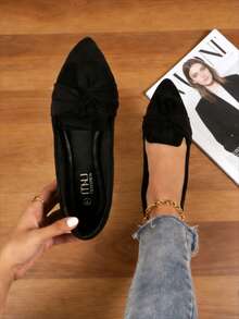 Musshoe Women's Black Pointed Toe Flats With Bow Decoration, Soft And Comfortable Insole, Chic And Elegant Ballerira Shoes 2026 Spring Summer Suitable For Commuting, Partying, Weeding And Traveling, Simple Design Gift - 黑色 - 查看 10