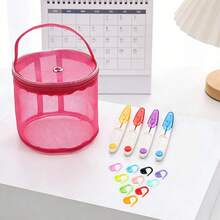 100pcs Random Color Stitch Markers + 3pcs Random Color Scissors + 1pc PVC Mesh Storage Bag, DIY Yarn Knitting Tool Set - Knitting Set - View 5