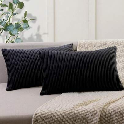 1pc Velvet 12*20inch Home Decorative Throw Pillow Cover (Pillow Insert Not Included), Modern Pleated Single-Sided Velvet Cushion Cover For Bedroom, Balcony, Living Room, Dining Room