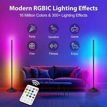 NBBUFF Đèn sàn góc RGBIC 47 inch, trang trí nhà cửa, ánh sáng xung quanh đổi màu, có ứng dụng, điều khiển từ xa và hộp điều khiển, đồng bộ nhạc, hẹn giờ, thích hợp cho phòng khách, phòng ngủ và góc phòng chơi game. - Đèn sàn - Xem 4