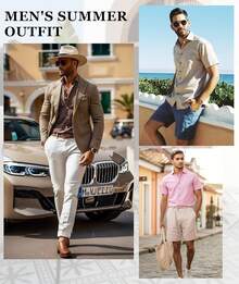 Linen Blend Shirts For Men Casual Short Sleeve Button Down Shirt Cool Summer Beach Wedding Vacation Tops - trắng - Xem 4