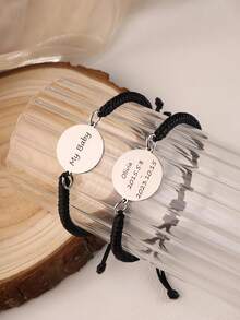 1pc Customized Photo & Name Bracelet, Personalized Stainless Steel Disc Bracelet, Laser Engraved Photo & Name, Custom Photo, Pet Portrait Bracelet, Braided Cord Chain, Pet Memorial Gift, Mother's Day Gift, Pet Lover Gift - Custom-carved Bracelet - View 4