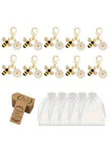 12pcs Bohemian Style Bee Keychain Party Favor Set, Including Bee Keychains, Tulle Gift Bags And Thank You Cards. Suitable For Wedding Parties, Birthday Parties And Bachelorette Parties. - Multicolor - View 2