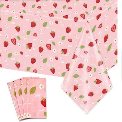 1/4 chiếc khăn trải bàn họa tiết dâu tây, khăn trải bàn sinh nhật chủ đề dâu tây bằng nhựa, khăn trải bàn họa tiết quả mọng, khăn trải bàn tiệc sinh nhật chủ đề trái cây, đồ dùng cho tiệc mùa hè, bãi biển, hồ bơi, thích hợp trang trí sinh nhật lần thứ nhất chủ đề quả mọng, trang trí tiệc rửa tội cho bé, kích thước 54 x 108 inch.