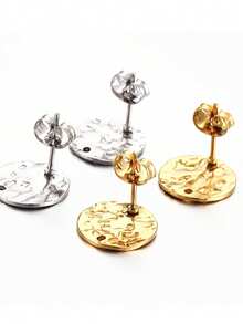 Un paquete que contiene 20 piezas de postes de pendientes de acero inoxidable 304, con diseño de tachuelas redondas en relieve con respaldos, adecuados para manualidades de joyería. - Multicolor - Ver 6