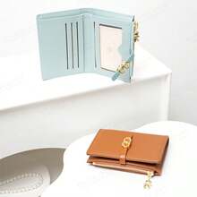 Original High-End Large-Capacity Short Women's Wallet Korean Version Of The Ins Style Simple Multi-Card Slots Two-Fold Wallet For Women Money Wallet Mini Wallet Purse Wallet Small Wallet Cute Wallet Travel Essential Summer - Multicolor - View 3