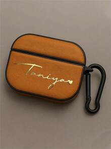 [Customized] Personalized Customized Letters Engraving Name Retro Low Luxury Leather Pattern Earphone Case Faux Leather Compatible With AirPods 3 4 Pro 2 Protective Case - Multicolor - View 5