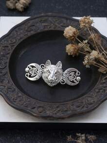 1pc Metal Wolf Head Totem Spring Clip Hair Accessory, Retro Silver Electroplated Ponytail Clip - Silver - View 7