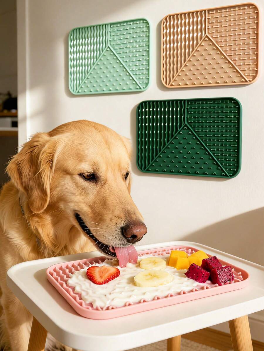 1pc Dog Slow Feeder Mat, Pet Silicone Lick Pad Bowl, Anti-Choke Food Dish With Suction Cup, Healthy Design By Fengrongwanwu To Relieve Anxiety - Multicolor - View 1