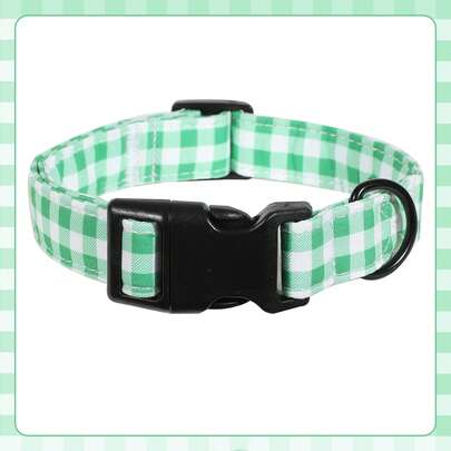 1件装幸运绿白经典格子狗项圈，适合小型/中型/大型犬，是理想的宠物生日礼物，可调节项圈配有快拆扣。防锈金属环，适合室内玩耍或户外散步。多种尺寸可选，适合不同犬种和性别。