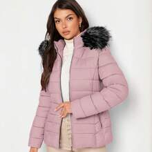 Shendy Vendy Women's Warm Polyester Jacket With Fur Collar - Pale Pink 1 - View 8
