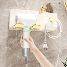 1pc PET Hair Dryer Holder For Bathroom, Wall Mounted No Drill Plastic Hair Dryer Stand With Comb Storage, Stand Holder For Hair Blower, Bathroom Accessories, Room Decor Bathroom Accessories - One Piece - View 7